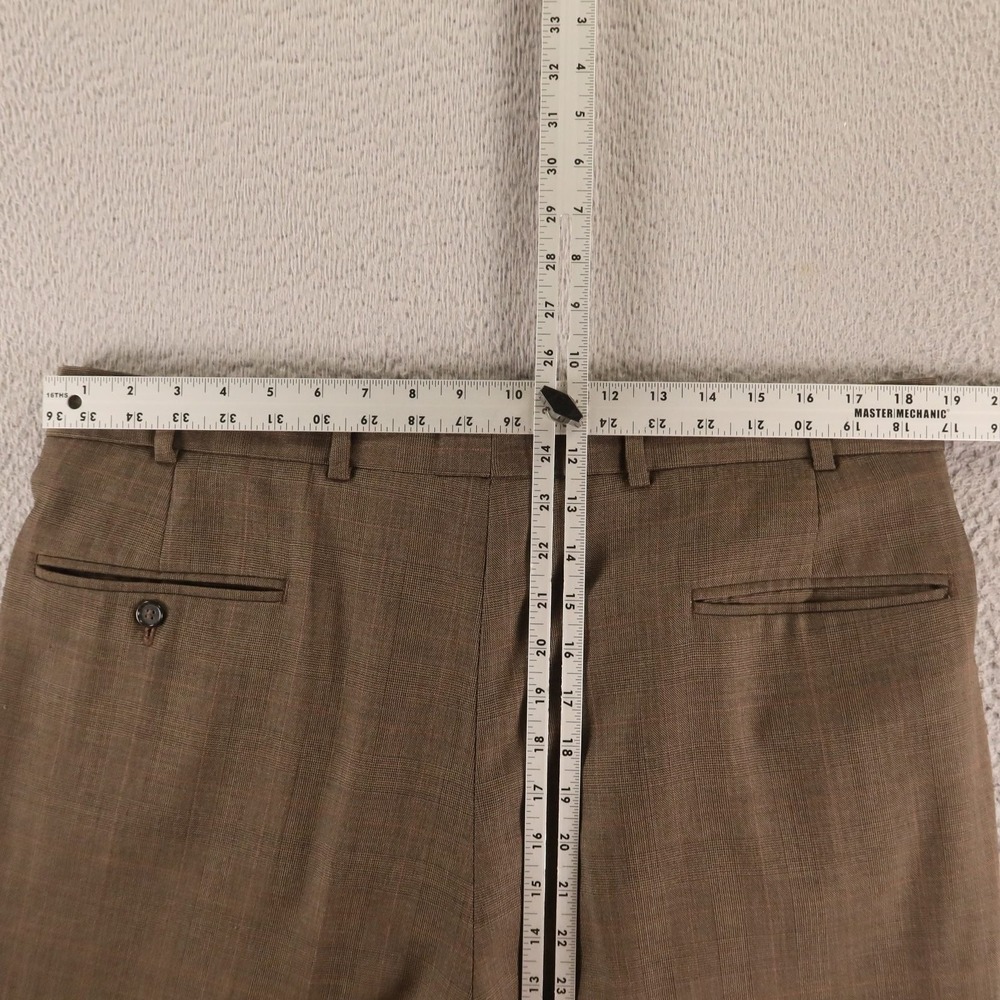 VTG Pants Mens 36x30 Brown Prince of Wales Check 100% Wool Pleated Slacks - Picture 5 of 8